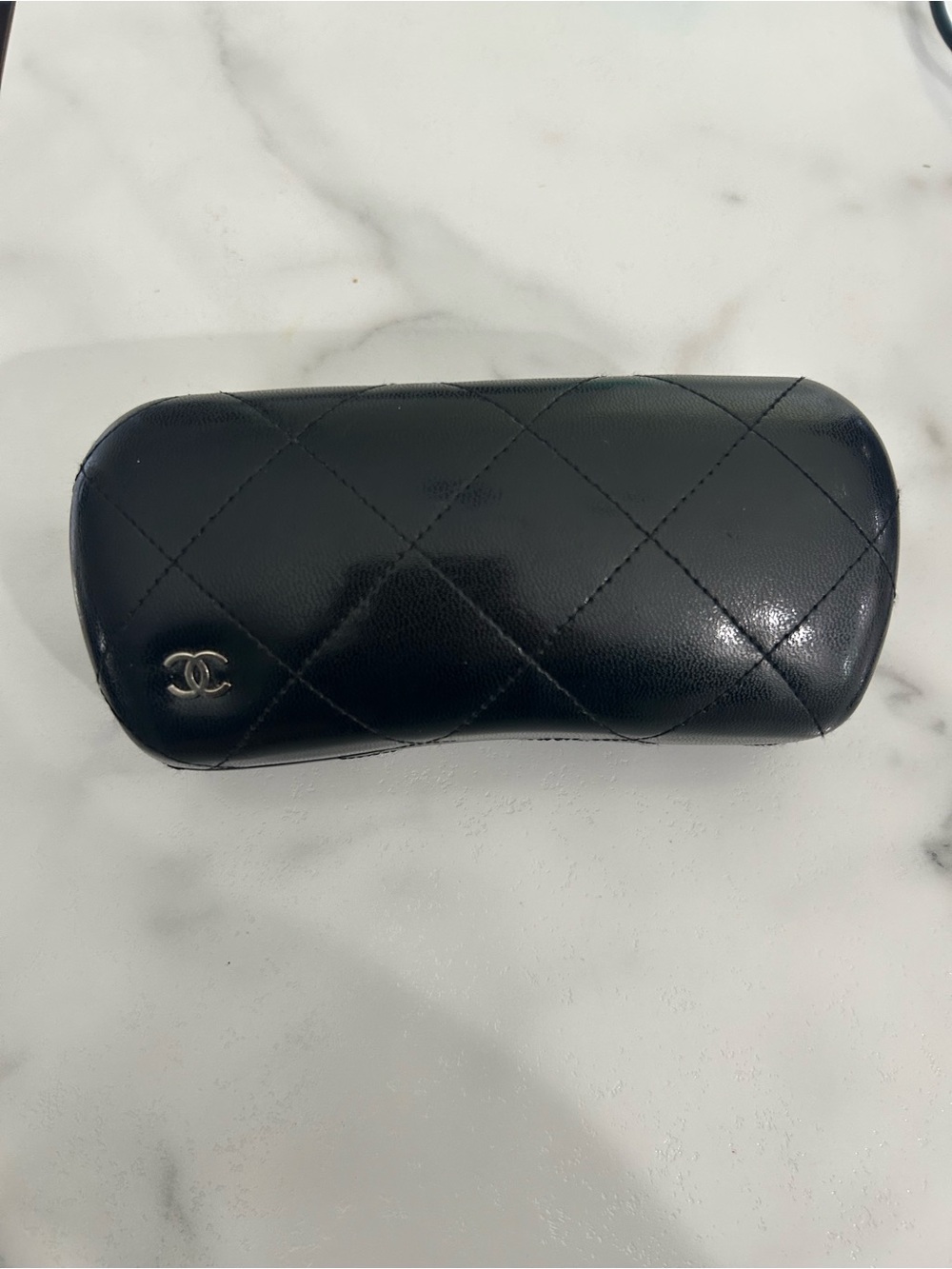 CHANEL Black Quilted Leather Sunglasses Eyewear Case with CC Logo